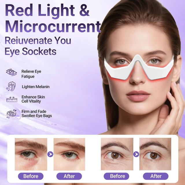 Alt view image 2 of 7 - YEVYO Under Eye Red Light Therapy Device - 3D Red Light Eye Mask with EMS Microcurrent for Dark Circles, Puffiness, Fine Lines - for Women & Men - White