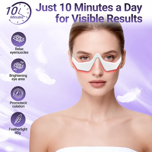 Alt view image 3 of 7 - YEVYO Under Eye Red Light Therapy Device - 3D Red Light Eye Mask with EMS Microcurrent for Dark Circles, Puffiness, Fine Lines - for Women & Men - White