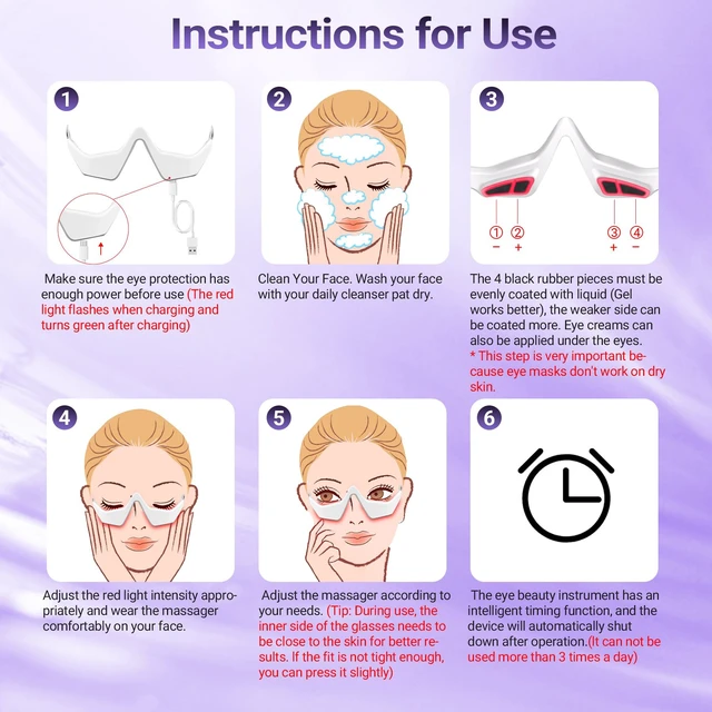 Alt view image 7 of 7 - YEVYO Under Eye Red Light Therapy Device - 3D Red Light Eye Mask with EMS Microcurrent for Dark Circles, Puffiness, Fine Lines - for Women & Men - White