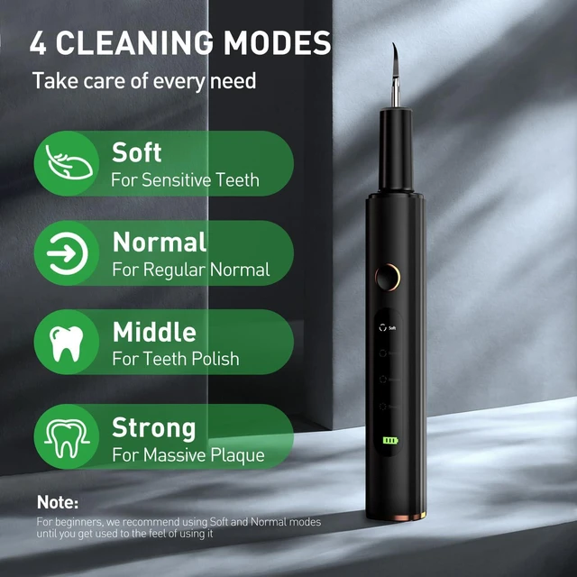 Alt view image 2 of 6 - YEVYO Plaque Remover for Teeth - Ultrasonic Tooth Cleaner with 4 Cleaning Modes & LED Display - Hard Tartar Remover Tool for Adults & Smokers - Black