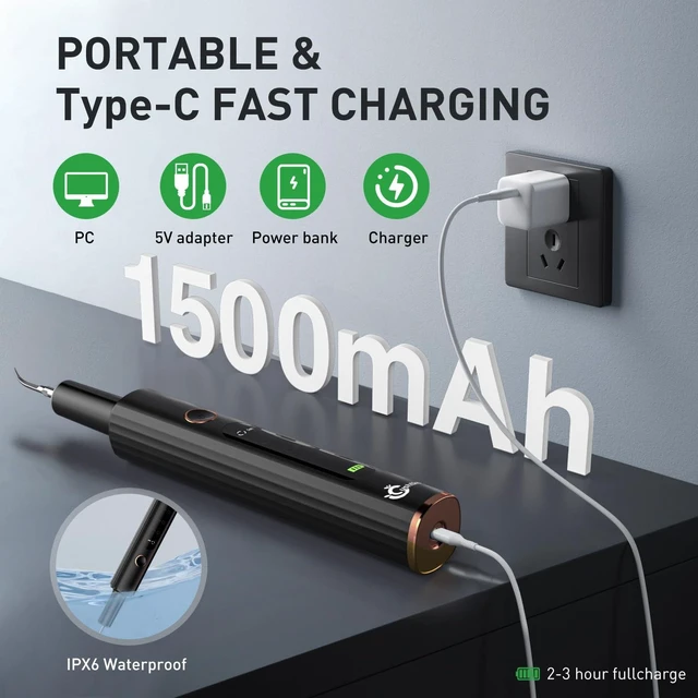 Alt view image 6 of 6 - YEVYO Plaque Remover for Teeth - Ultrasonic Tooth Cleaner with 4 Cleaning Modes & LED Display - Hard Tartar Remover Tool for Adults & Smokers - Black