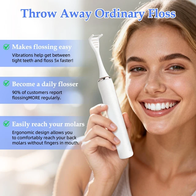 Alt view image 2 of 7 - YEVYO Electric Flosser for Teeth - 140000 Ultra-High Frequency Dual-Line Flossing, Cleaning, Tongue Scraper, Gum Massager - Reusable Flossers, White