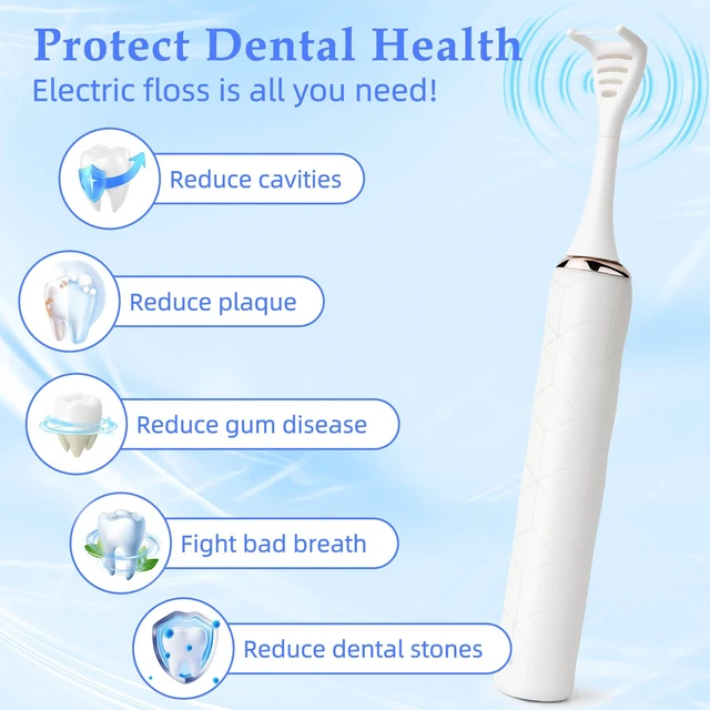 Alt view image 4 of 7 - YEVYO Electric Flosser for Teeth - 140000 Ultra-High Frequency Dual-Line Flossing, Cleaning, Tongue Scraper, Gum Massager - Reusable Flossers, White