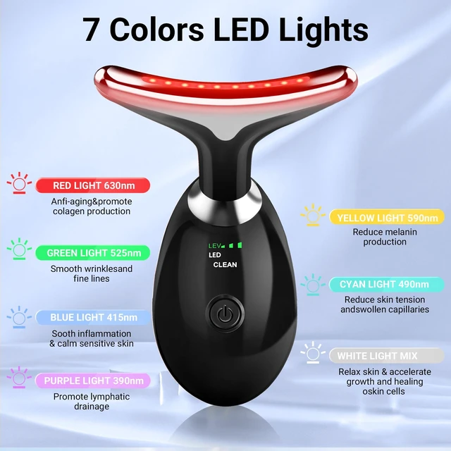 Alt view image 2 of 7 - YEVYO Face Massager Red Light Therapy for Face - 7 Colors Facial Neck Massager with Red Light Therapy, Portable Skincare Tool for Tightening & Lifting - Gift for Women - Black
