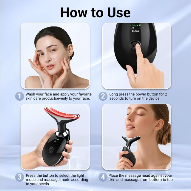 Alt view image 4 of 7 - YEVYO Face Massager Red Light Therapy for Face - 7 Colors Facial Neck Massager with Red Light Therapy, Portable Skincare Tool for Tightening & Lifting - Gift for Women - Black