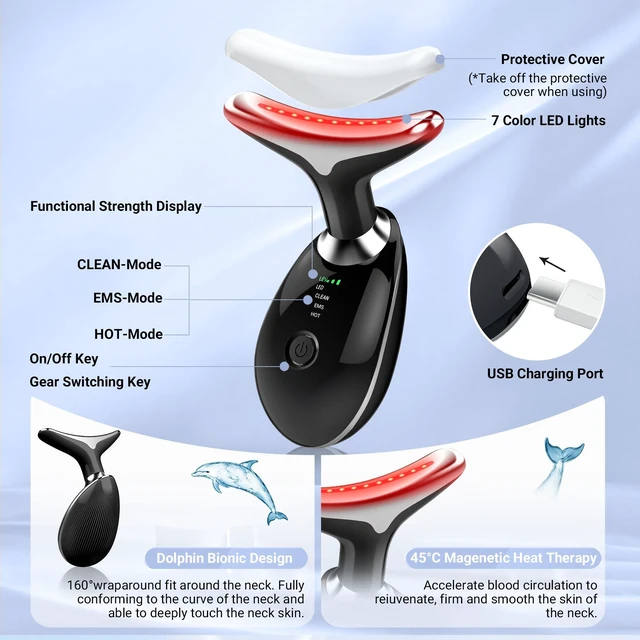 Alt view image 5 of 7 - YEVYO Face Massager Red Light Therapy for Face - 7 Colors Facial Neck Massager with Red Light Therapy, Portable Skincare Tool for Tightening & Lifting - Gift for Women - Black