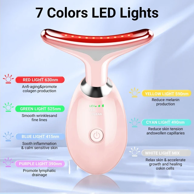 Alt view image 2 of 7 - YEVYO Face Massager Red Light Therapy for Face - 7 Colors Facial Neck Massager with Red Light Therapy, Portable Skincare Tool for Tightening & Lifting - Gift for Women - Pink