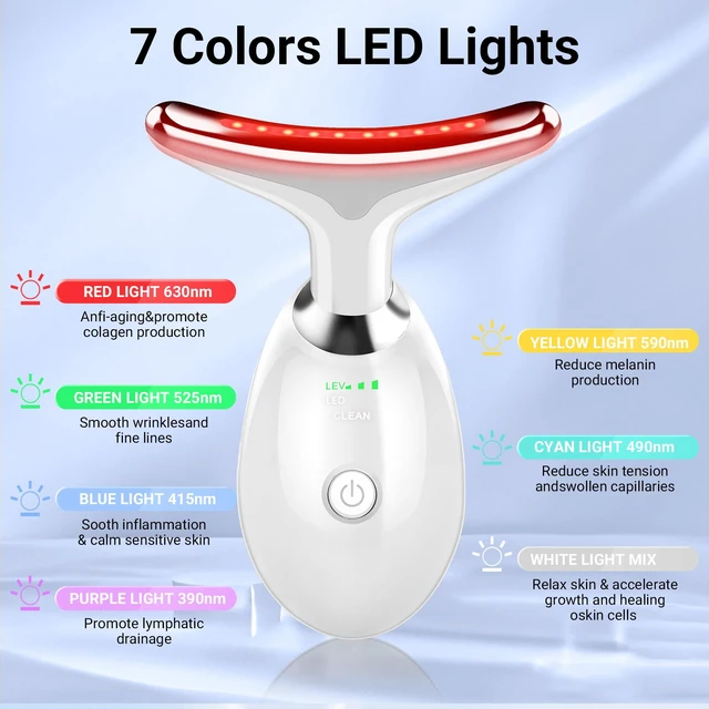 Alt view image 2 of 7 - YEVYO Face Massager Red Light Therapy for Face - 7 Colors Facial Neck Massager with Red Light Therapy, Portable Skincare Tool for Tightening & Lifting - Gift for Women - White