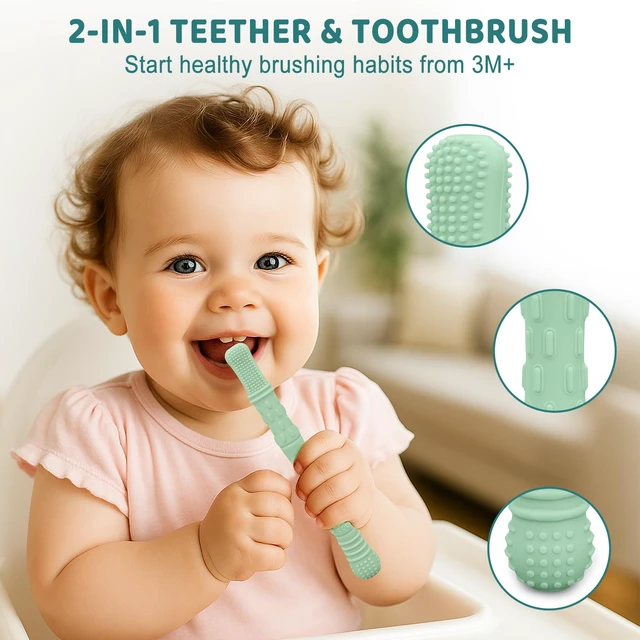 Alt view image 2 of 7 - YEVYO Teething Straws for Babies 6-Pack 17cm Hollow Chew Tubes with Toothbrush Texture Soft Silicone Teether Toys for Gum Relief Neutral Colors