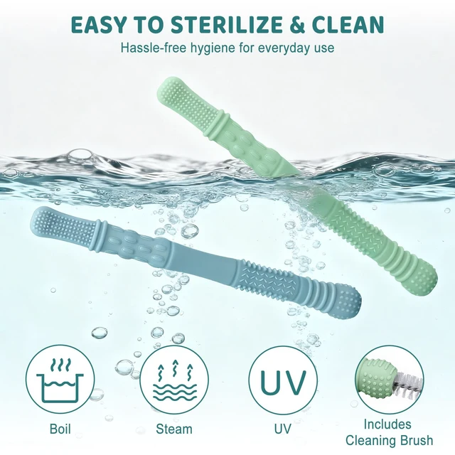 Alt view image 5 of 7 - YEVYO Teething Straws for Babies 6-Pack 17cm Hollow Chew Tubes with Toothbrush Texture Soft Silicone Teether Toys for Gum Relief Neutral Colors
