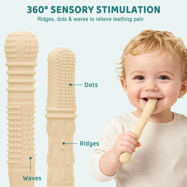 Alt view image 7 of 7 - YEVYO Teething Straws for Babies 6-Pack 17cm Hollow Chew Tubes with Toothbrush Texture Soft Silicone Teether Toys for Gum Relief Neutral Colors