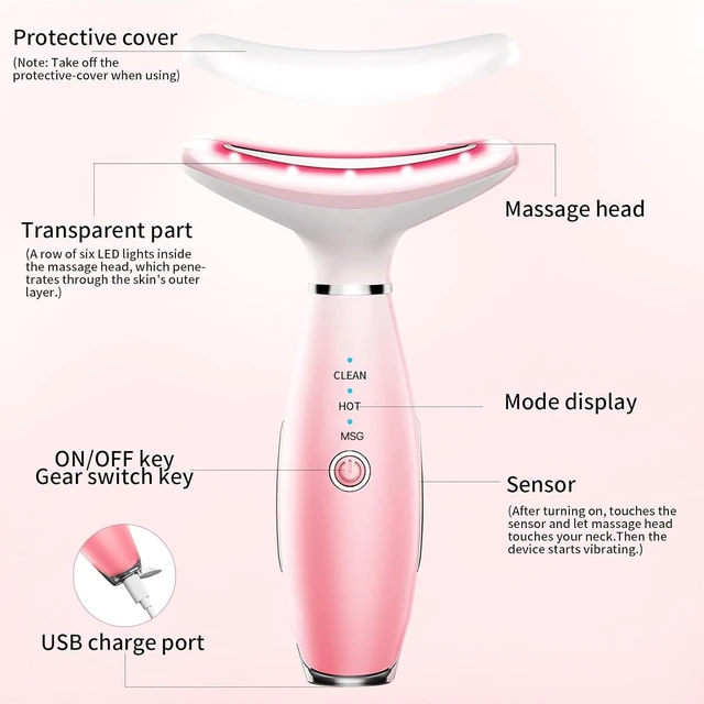 Alt view image 2 of 7 - YEVYO Neck Face Massager, Skin Care Face Massage Tool, 3-in-1 Facial Massager, Face Sculpting Tool with Thermals, Vibration (Pink)