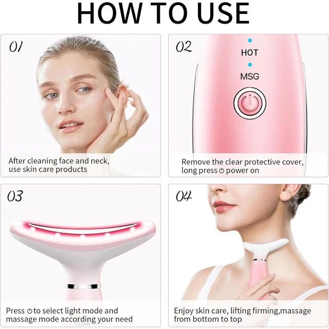 Alt view image 3 of 7 - YEVYO Neck Face Massager, Skin Care Face Massage Tool, 3-in-1 Facial Massager, Face Sculpting Tool with Thermals, Vibration (Pink)
