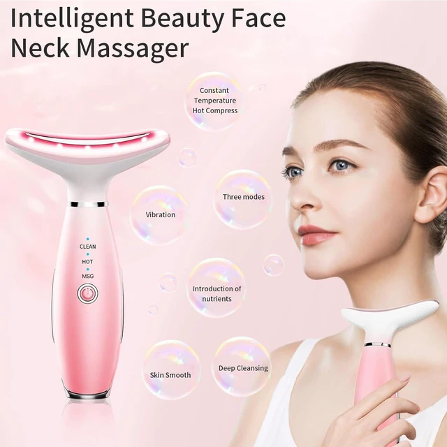 Alt view image 4 of 7 - YEVYO Neck Face Massager, Skin Care Face Massage Tool, 3-in-1 Facial Massager, Face Sculpting Tool with Thermals, Vibration (Pink)