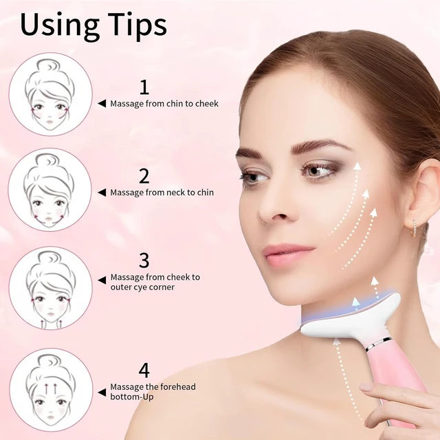 Alt view image 5 of 7 - YEVYO Neck Face Massager, Skin Care Face Massage Tool, 3-in-1 Facial Massager, Face Sculpting Tool with Thermals, Vibration (Pink)