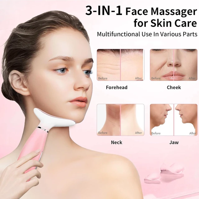 Alt view image 6 of 7 - YEVYO Neck Face Massager, Skin Care Face Massage Tool, 3-in-1 Facial Massager, Face Sculpting Tool with Thermals, Vibration (Pink)