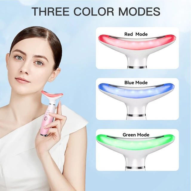 Alt view image 7 of 7 - YEVYO Neck Face Massager, Skin Care Face Massage Tool, 3-in-1 Facial Massager, Face Sculpting Tool with Thermals, Vibration (Pink)