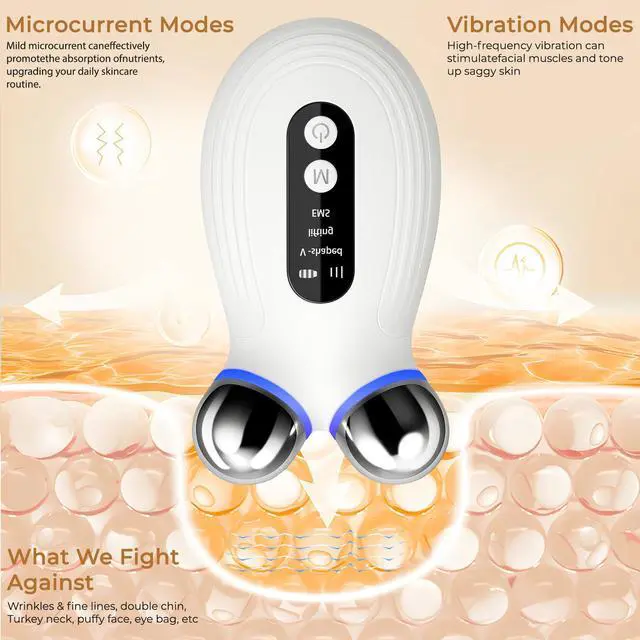 Alt view image 2 of 6 - YEVYO EMS Microcurrent Facial Device with Red & Blue Light - Face Lift & Contour Massager, Heated Vibration Skin Care Tool for Anti-Aging, Travel-Friendly - White