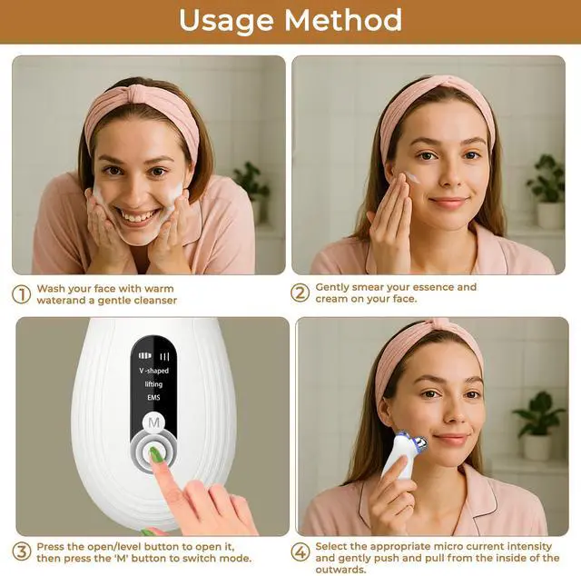 Alt view image 5 of 6 - YEVYO EMS Microcurrent Facial Device with Red & Blue Light - Face Lift & Contour Massager, Heated Vibration Skin Care Tool for Anti-Aging, Travel-Friendly - White