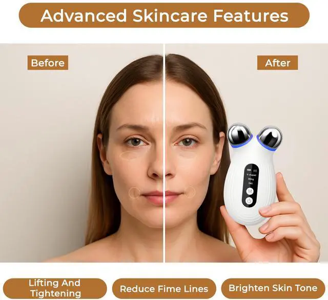 Alt view image 6 of 6 - YEVYO EMS Microcurrent Facial Device with Red & Blue Light - Face Lift & Contour Massager, Heated Vibration Skin Care Tool for Anti-Aging, Travel-Friendly - White