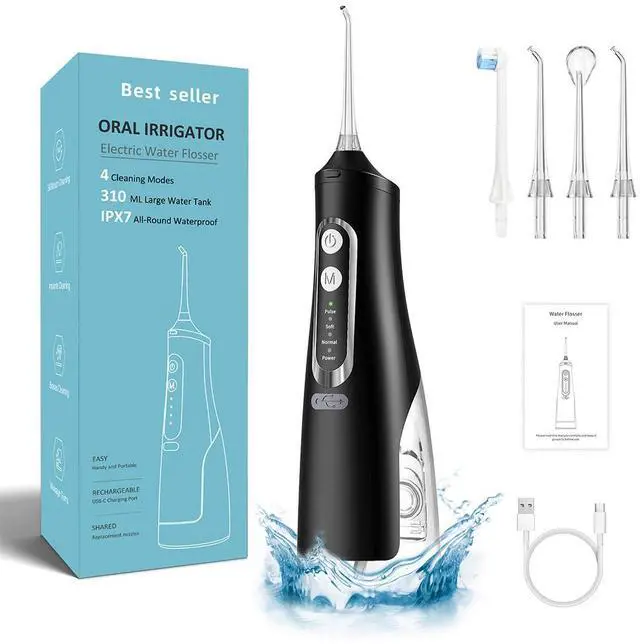 Main image of YEVYO Cordless Water Flosser Rechargeable - 4 Cleaning Modes, 310ml Water Tank, IPX7 Waterproof - Portable Water Dental Pick for Braces & Adults - Black