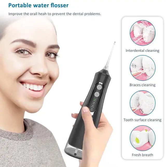 Alt view image 2 of 7 - YEVYO Cordless Water Flosser Rechargeable - 4 Cleaning Modes, 310ml Water Tank, IPX7 Waterproof - Portable Water Dental Pick for Braces & Adults - Black