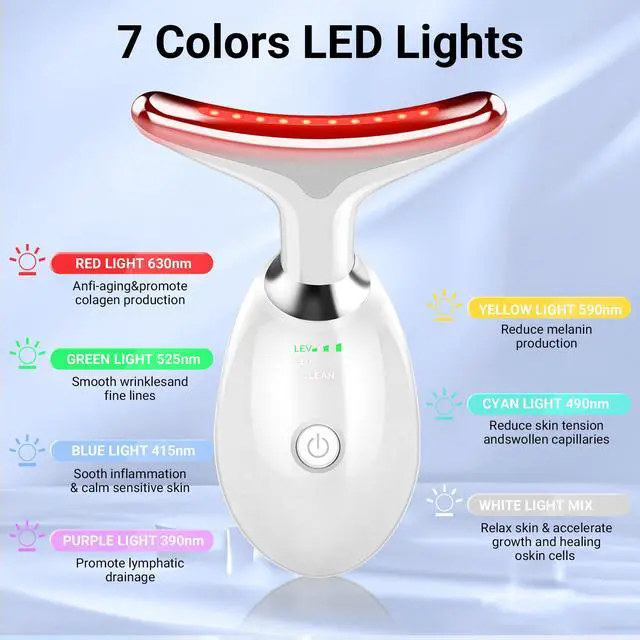 Alt view image 2 of 7 - YEVYO Face Massager Red Light Therapy for Face - 7 Colors Facial Neck Massager with Red Light Therapy, Portable Skincare Tool for Tightening & Lifting - Gift for Women - White