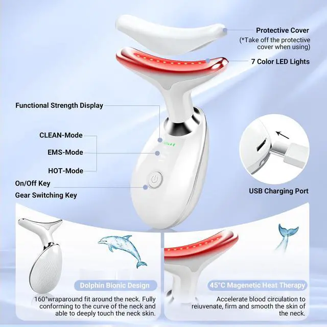 Alt view image 5 of 7 - YEVYO Face Massager Red Light Therapy for Face - 7 Colors Facial Neck Massager with Red Light Therapy, Portable Skincare Tool for Tightening & Lifting - Gift for Women - White