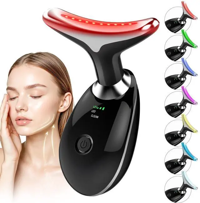 Main image of YEVYO Face Massager Red Light Therapy for Face - 7 Colors Facial Neck Massager with Red Light Therapy, Portable Skincare Tool for Tightening & Lifting - Gift for Women - White Black