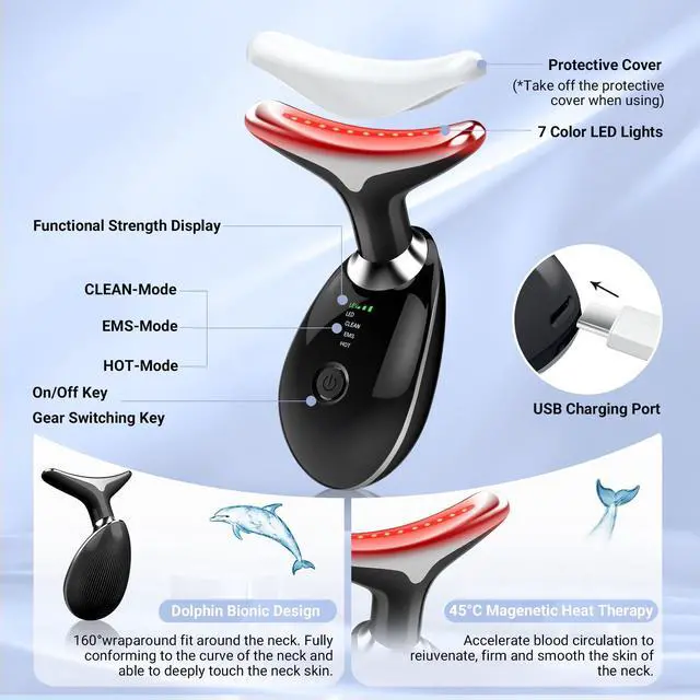Alt view image 5 of 7 - YEVYO Face Massager Red Light Therapy for Face - 7 Colors Facial Neck Massager with Red Light Therapy, Portable Skincare Tool for Tightening & Lifting - Gift for Women - White Black