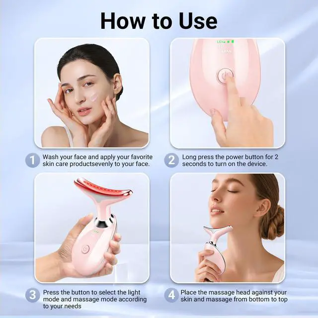 Alt view image 4 of 7 - YEVYO Face Massager Red Light Therapy for Face - 7 Colors Facial Neck Massager with Red Light Therapy, Portable Skincare Tool for Tightening & Lifting - Gift for Women - White Pink