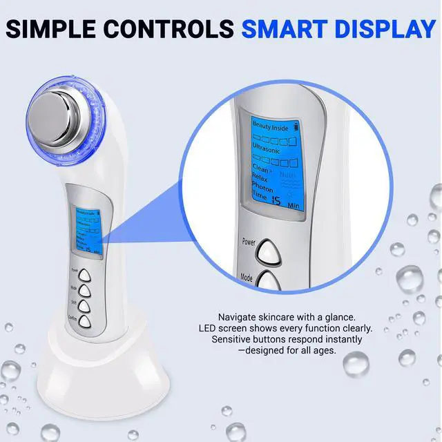 Alt view image 5 of 7 - YEVYO High-Frequency Ultrasonic Facial Massager - Deep Cleansing & Ion Nutrition Import, LED Red Light Therapy, Face Lifting Tool - For Home Spa Anti-Aging Skincare, Women Gift - White