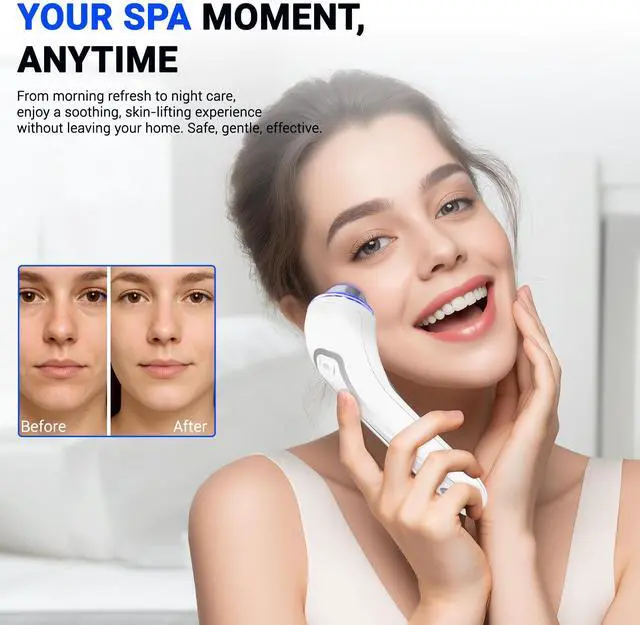 Alt view image 7 of 7 - YEVYO High-Frequency Ultrasonic Facial Massager - Deep Cleansing & Ion Nutrition Import, LED Red Light Therapy, Face Lifting Tool - For Home Spa Anti-Aging Skincare, Women Gift - White