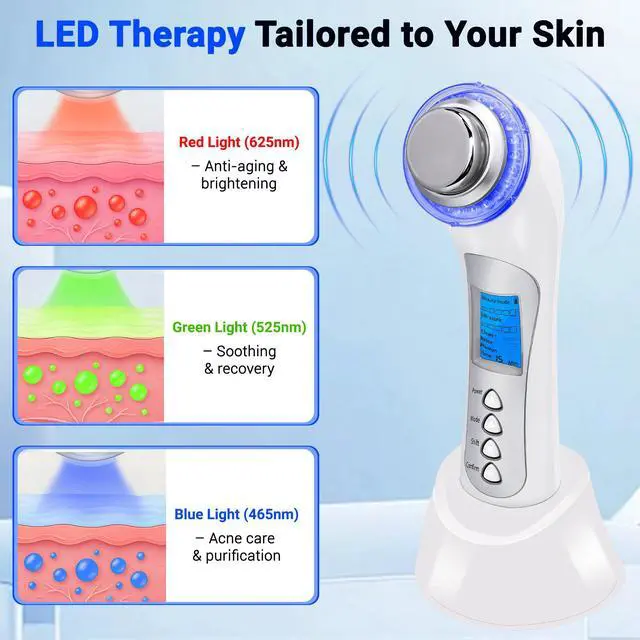 Alt view image 4 of 7 - YEVYO High-Frequency Ultrasonic Facial Massager - Deep Cleansing & Ion Nutrition Import, LED Red Light Therapy, Face Lifting Tool - For Home Spa Anti-Aging Skincare, Women Gift - White
