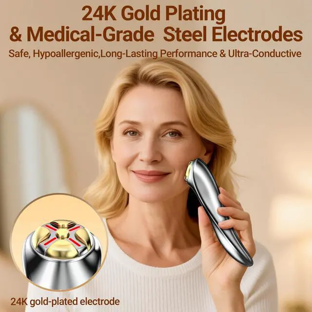 Alt view image 6 of 7 - YEVYO 7-in-1 RF Facial Massager Device - Microcurrent EMS Face Lifting Tool, LED Red Blue Light Therapy, Ionic Skin Cleanser - Skincare for Women at Home or Travel - Silver