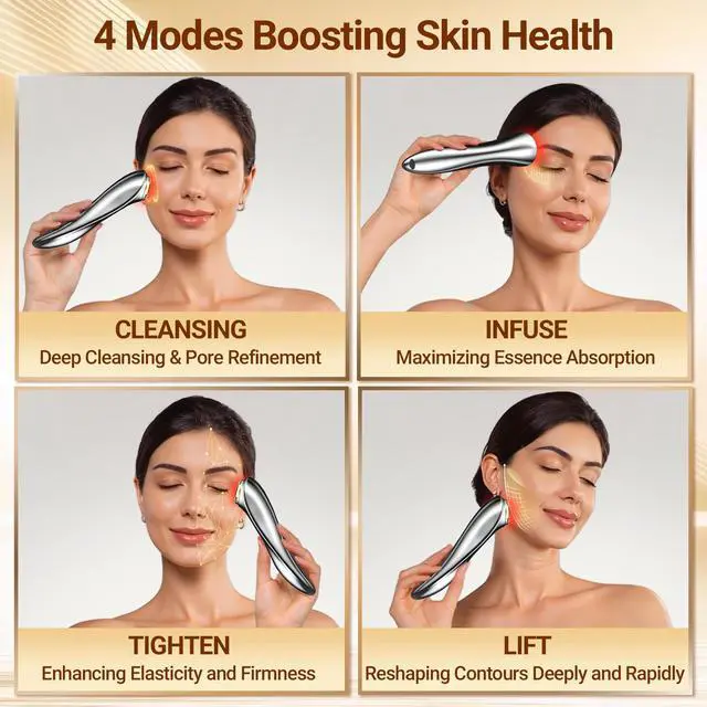 Alt view image 5 of 7 - YEVYO 7-in-1 RF Facial Massager Device - Microcurrent EMS Face Lifting Tool, LED Red Blue Light Therapy, Ionic Skin Cleanser - Skincare for Women at Home or Travel - Silver