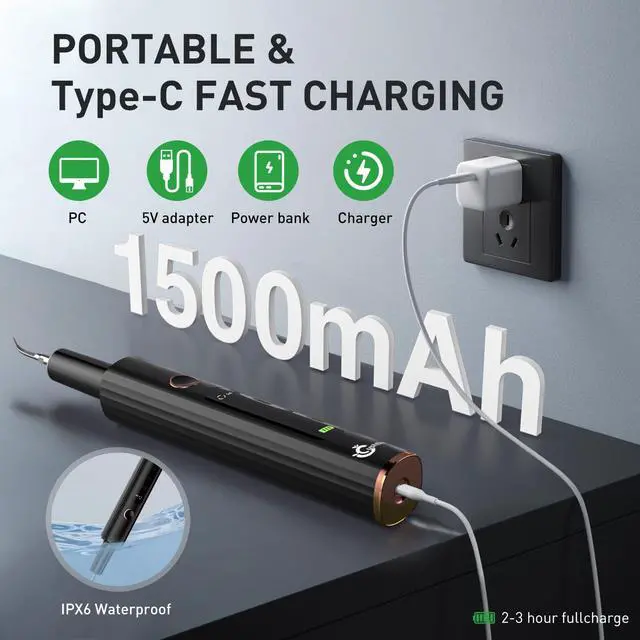 Alt view image 6 of 6 - YEVYO Plaque Remover for Teeth - Ultrasonic Tooth Cleaner with 4 Cleaning Modes & LED Display - Hard Tartar Remover Tool for Adults & Smokers - Black