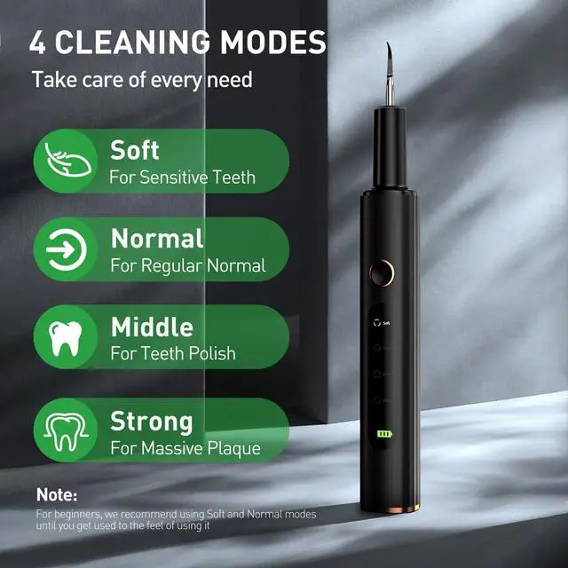 Alt view image 2 of 6 - YEVYO Plaque Remover for Teeth - Ultrasonic Tooth Cleaner with 4 Cleaning Modes & LED Display - Hard Tartar Remover Tool for Adults & Smokers - Black
