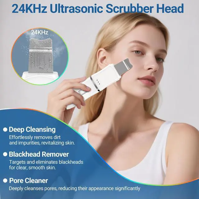 Alt view image 3 of 7 - YEVYO Multifunctional Facial Device 6-in-1 - Ultrasonic Skin Scrubber RF EMS LED Light Therapy Wand - Deep Pore Cleanser Face Tightening Tool for Women - Wireless Charging for Home Use - White