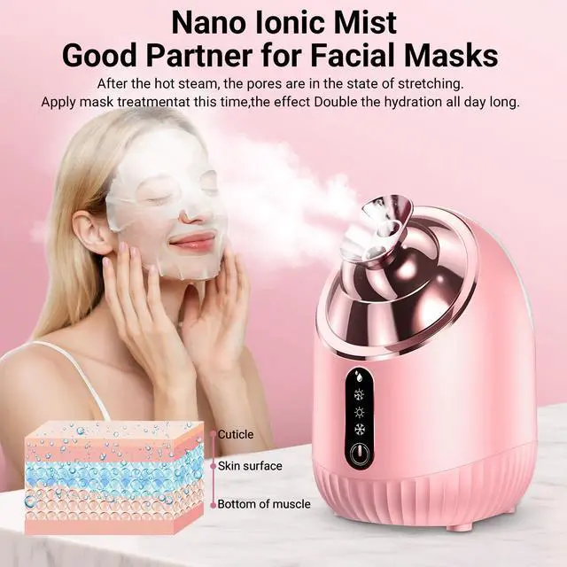 Alt view image 3 of 6 - YEVYO Nano Ionic Facial Steamer for Facial Deep Cleaning - Hot & Cool Mist Modes, 240ML Water Tank, Large Steam Outpu - Home SPA Machine for Women & Men - Rose Gold