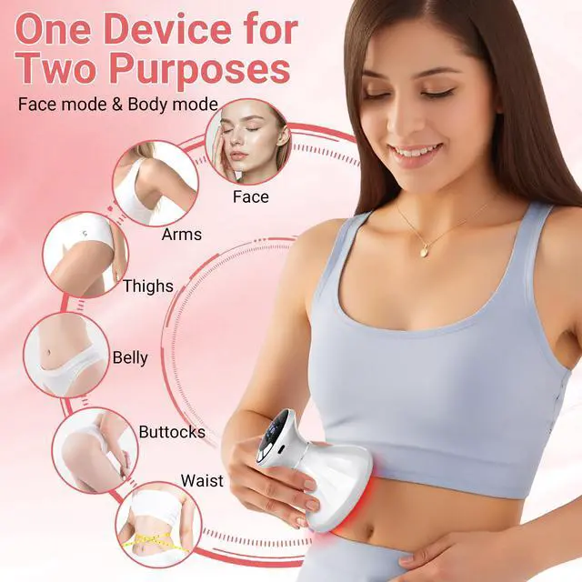 Alt view image 6 of 7 - YEVYO Body Sculpting Machine with RF, EMS & Ultrasonic, LED Red & Blue Light Therapy - Anti-Cellulite & Skin Tightening for Belly, Arms, Legs - White