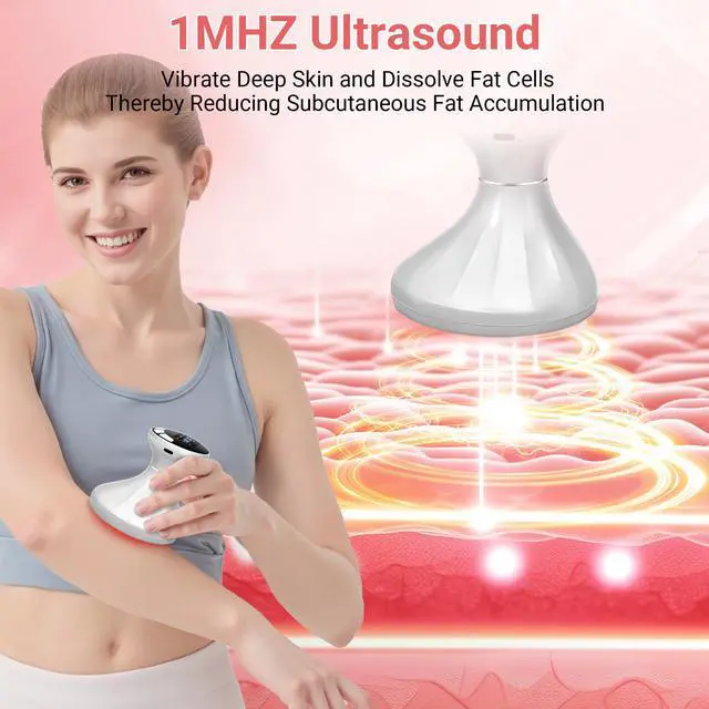 Alt view image 4 of 7 - YEVYO Body Sculpting Machine with RF, EMS & Ultrasonic, LED Red & Blue Light Therapy - Anti-Cellulite & Skin Tightening for Belly, Arms, Legs - White