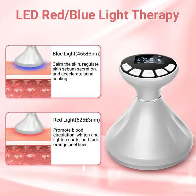 Alt view image 5 of 7 - YEVYO Body Sculpting Machine with RF, EMS & Ultrasonic, LED Red & Blue Light Therapy - Anti-Cellulite & Skin Tightening for Belly, Arms, Legs - White