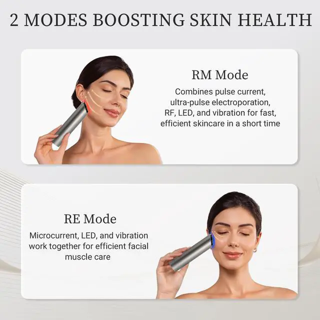 Alt view image 2 of 7 - YEVYO Radio Frequency Facial Device - EMS Face Lift Massager Tool with Red Blue Light for Wrinkle Removal and Lifting - for Women Home Use - Silver Gray