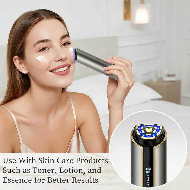 Alt view image 3 of 7 - YEVYO Radio Frequency Facial Device - EMS Face Lift Massager Tool with Red Blue Light for Wrinkle Removal and Lifting - for Women Home Use - Silver Gray