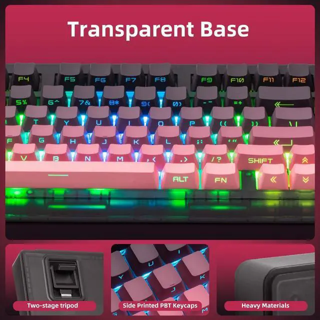 Alt view image 5 of 7 - ZORNHER ZH980 Wireless Mechanical Gaming Keyboard,95% Pink & Purple Custom Creamy keyboard With Number Pad,Lighted Up PBT Keycaps,Pre-lubed Linear Switches,Hot-Swappable,RGB Backlit,2.4GHz/USB-C/BT5.0