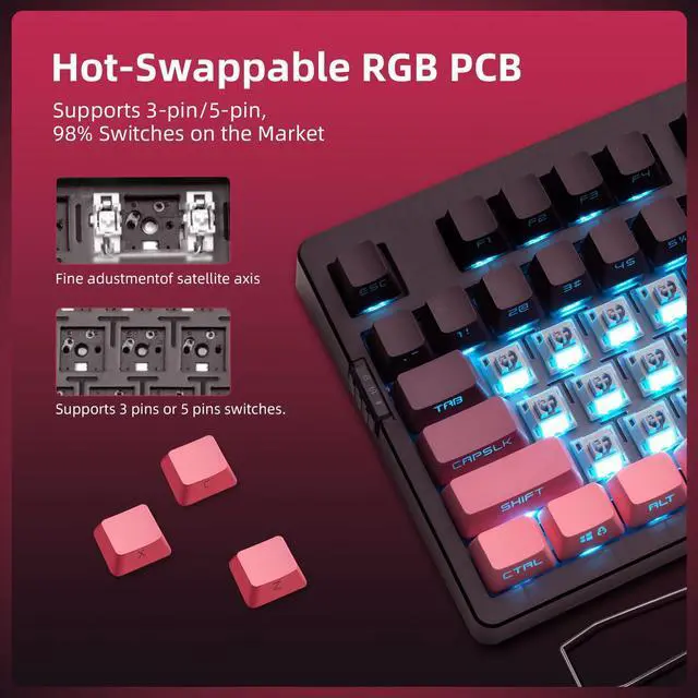 Alt view image 6 of 7 - ZORNHER ZH980 Wireless Mechanical Gaming Keyboard,95% Pink & Purple Custom Creamy keyboard With Number Pad,Lighted Up PBT Keycaps,Pre-lubed Linear Switches,Hot-Swappable,RGB Backlit,2.4GHz/USB-C/BT5.0