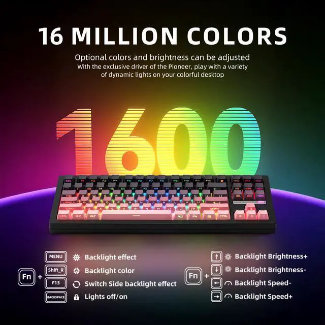 Alt view image 5 of 7 - ZORNHER ZH870 Wireless Mechanical Gaming Keyboard,80% Pink & Purple Custom Creamy Sound Keyboard with Shine Through PBT Keycaps,Pre-lubed Linear Switches,Hot-Swappable,RGB Backlit,2.4GHz/USB-C/BT5.0