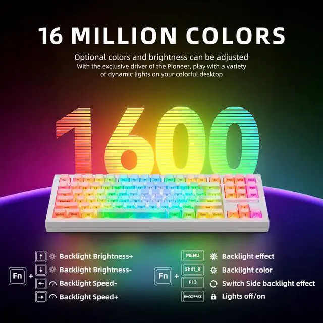 Alt view image 4 of 7 - ZORNHER ZH870 Wireless Mechanical Gaming Keyboard,80% White Custom Creamy Sound Keyboard with Lighted Up IMD PBT Keycaps,Pre-lubed Linear Switches,Hot-Swappable,RGB Backlit,2.4GHz/USB-C/BT5.0
