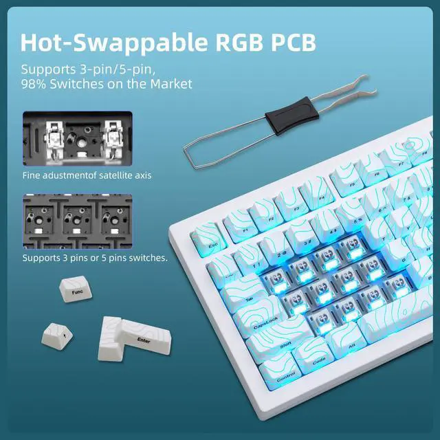 Alt view image 7 of 7 - ZORNHER ZH870 Wireless Mechanical Gaming Keyboard,80% White Custom Creamy Sound Keyboard with Lighted Up IMD PBT Keycaps,Pre-lubed Linear Switches,Hot-Swappable,RGB Backlit,2.4GHz/USB-C/BT5.0
